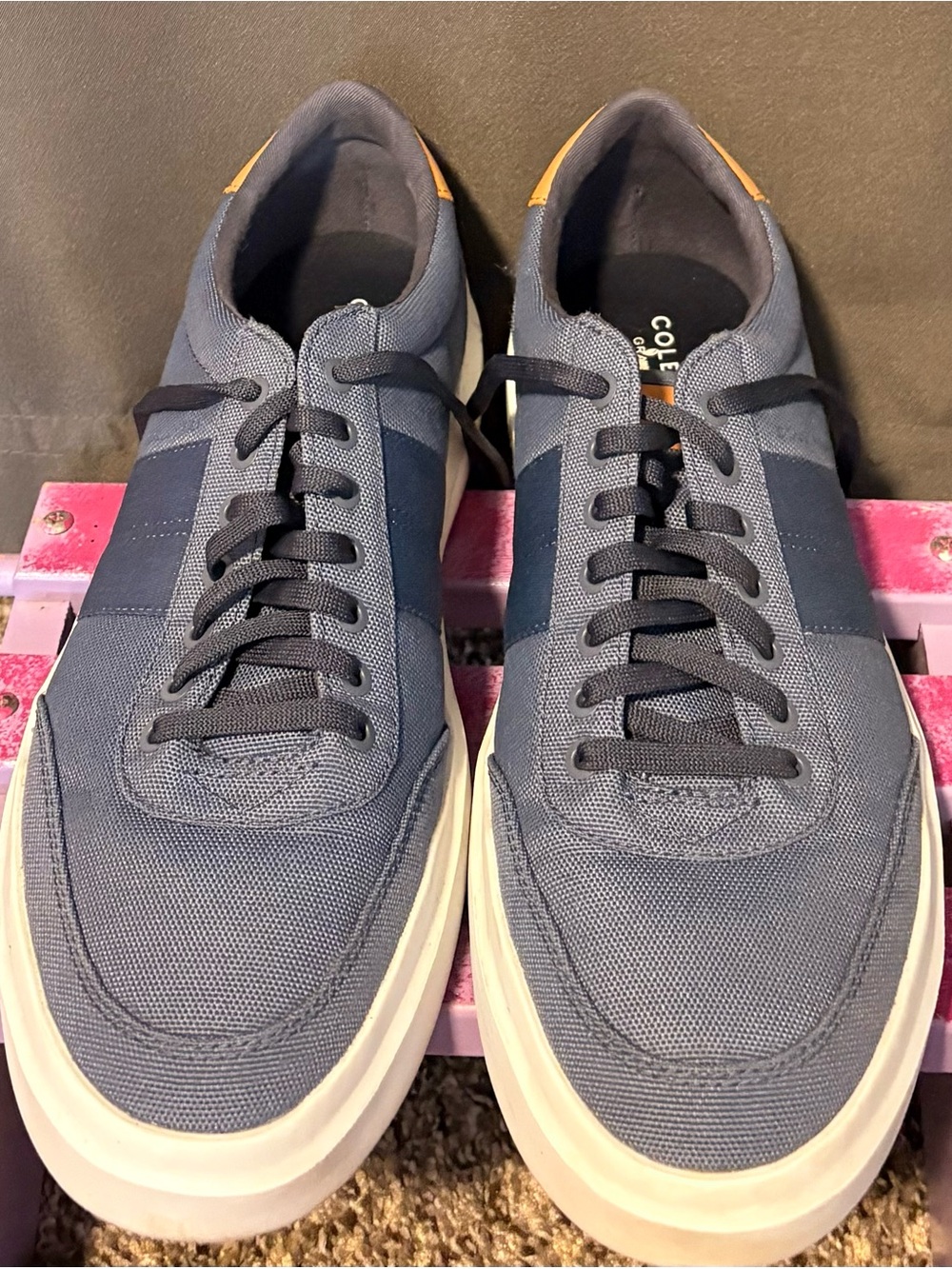 Cole Haan Navy and Tan Canvas Low-Top Sneakers